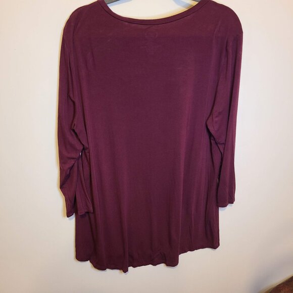 Maurices Maroon 24/7 Women's Shirt Top Lattice Neck 3/4 Sleeve - XXL - Picture 3 of 3